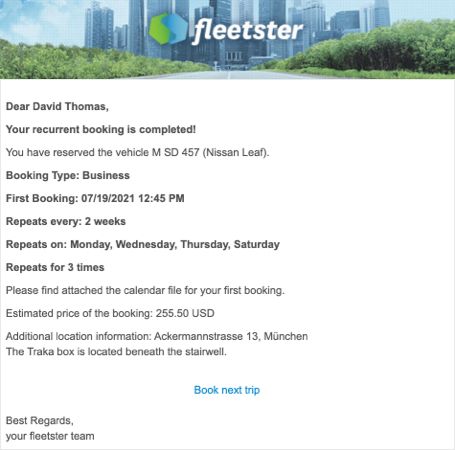 Recurrent Booking Confirmation Email