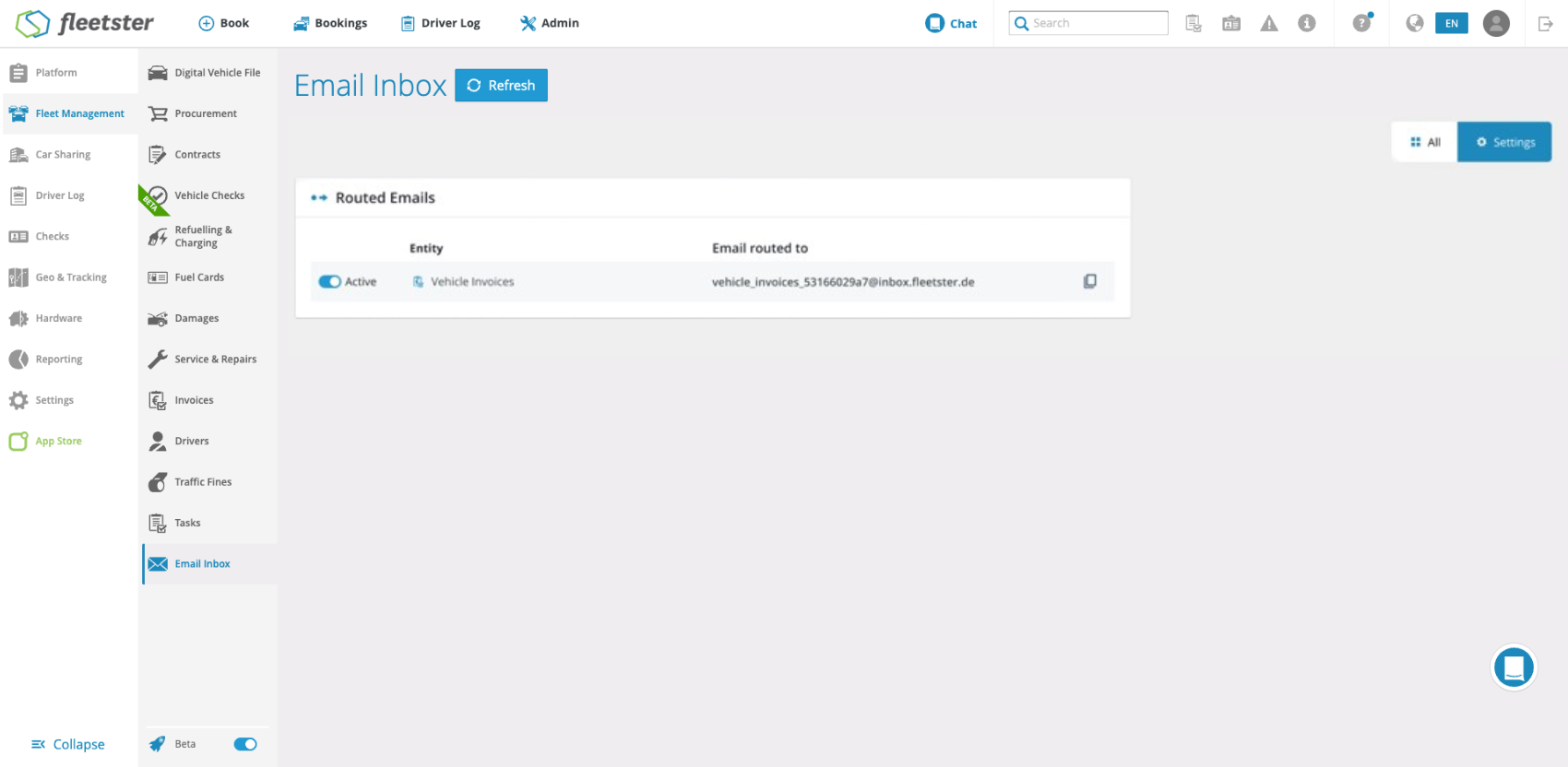 New Settings option in Email Inbox