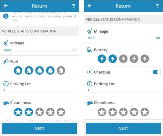 Manueller Kraftstoff- und Batteriewert in Mobile Key Return 