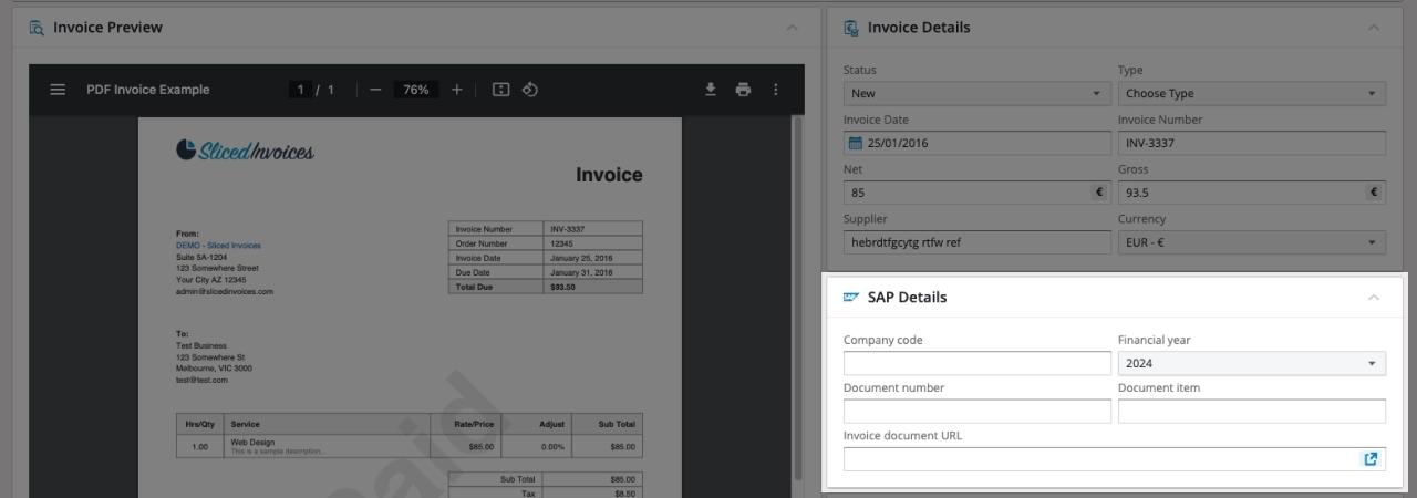 Vehicle Invoices - SAP Fields