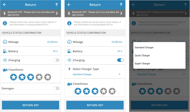 Mobile key return charging options