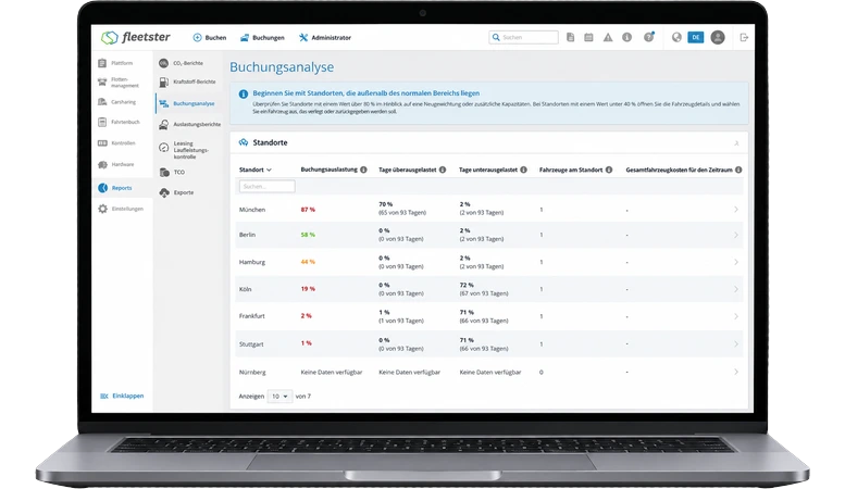 Booking overview in fleetster