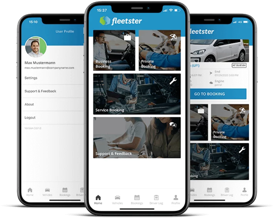 New fleetster mobility app in three black iPhone X
