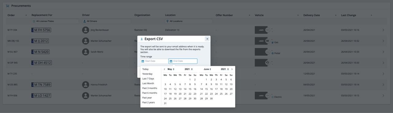 Beschaffungsverwaltung CSV-Export 