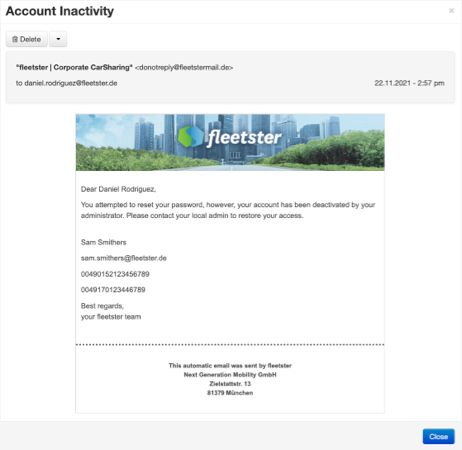 Special email for inactive users password reset attempt