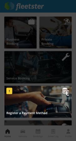 Kachel zur Registrierung einer Zahlungsart auf der Startseite der App 