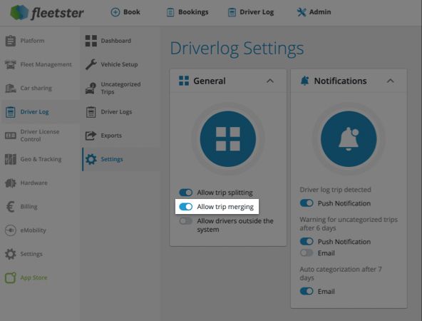 Configuración para no permitir la fusión de los viajes del Registro del Conductor 