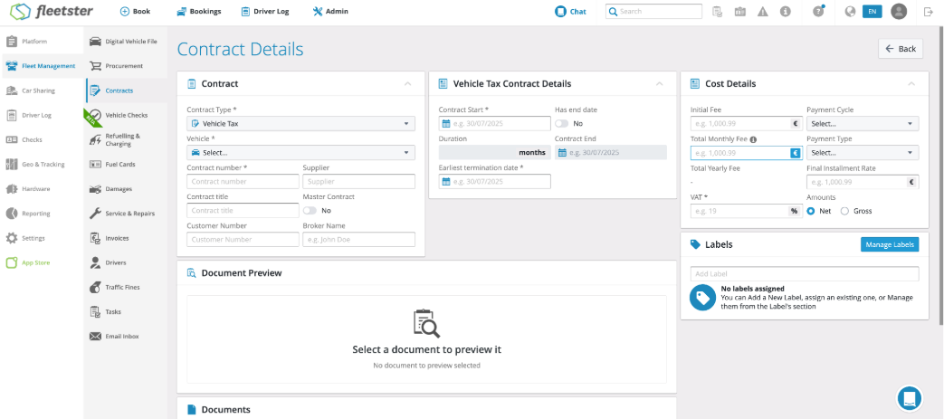 Vehicle Tax contract view