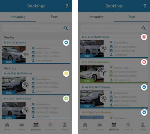 Booking status visible in booking list via mobile