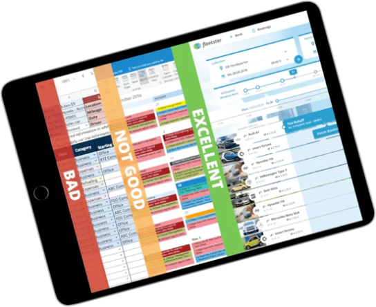 Tablet showing comparison between spreadsheets and fleetster 
