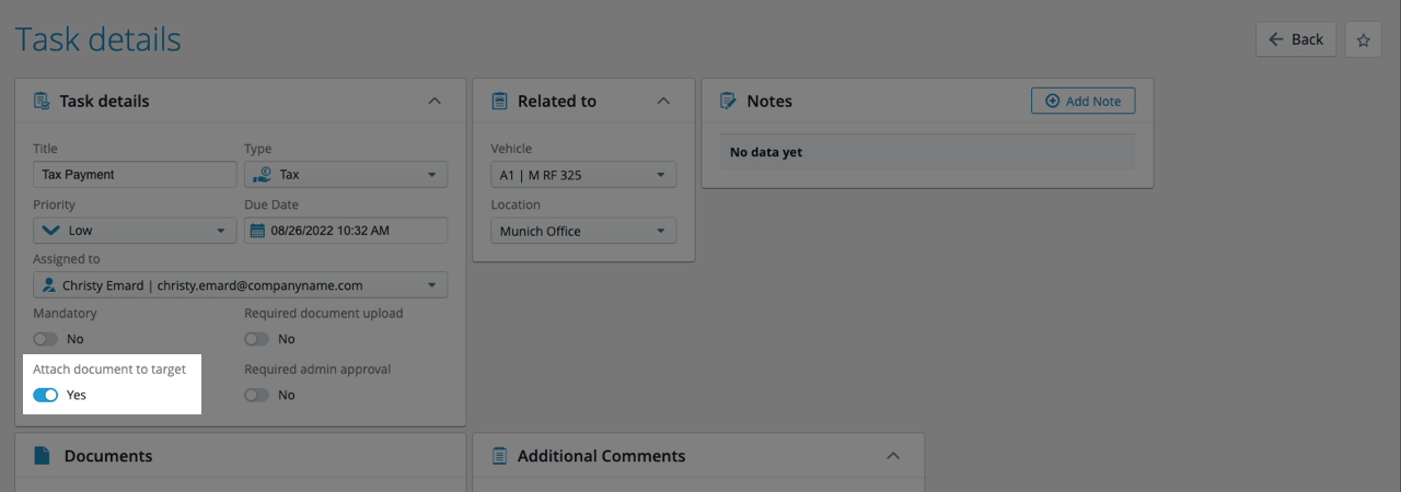 Document attachment to task target