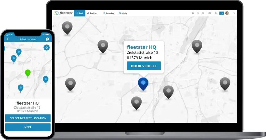 fleetster Public Car Sharing screen with software impression