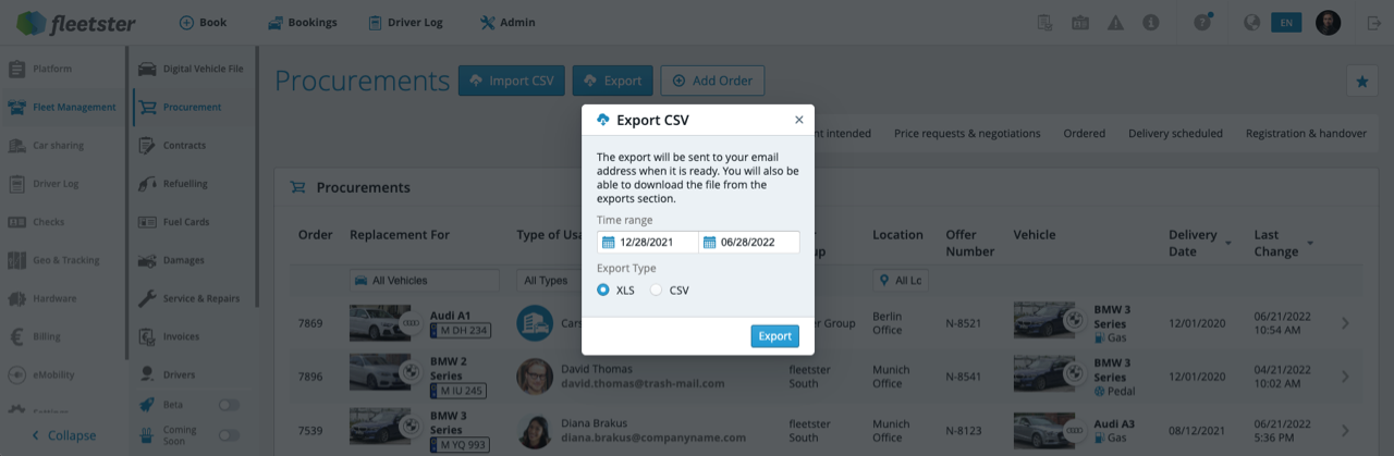 Exports support for XLS file format