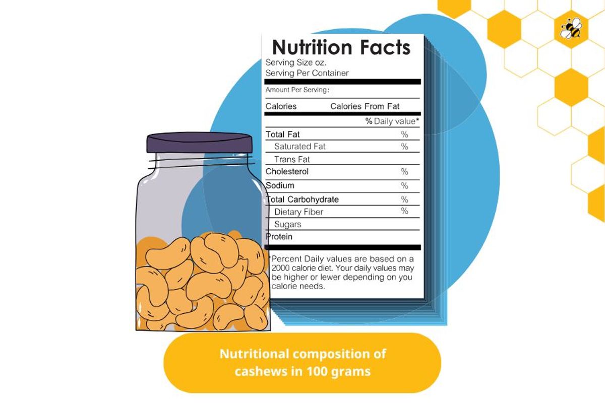 Nutritional composition of cashews in 100 grams