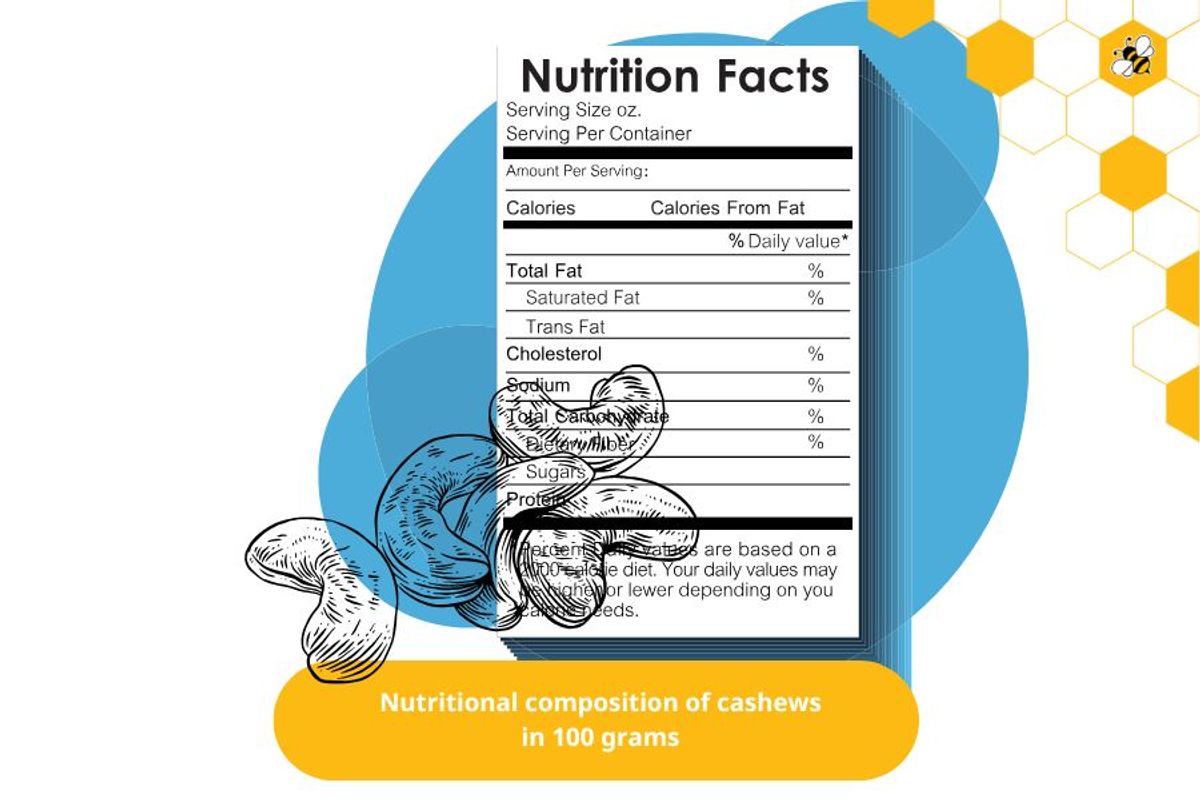 Nutritional composition of cashews in 100 grams