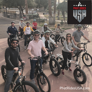 Group of people enjoying electric bike riding