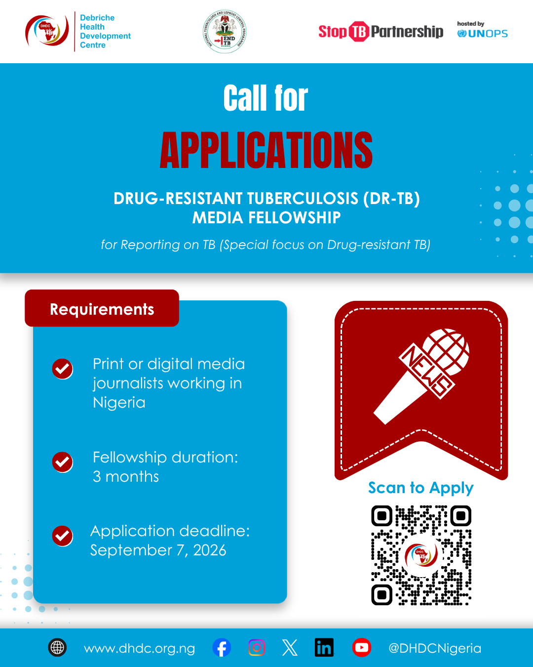 DR-TB Media Fellowship 2026 call for applications flyer.