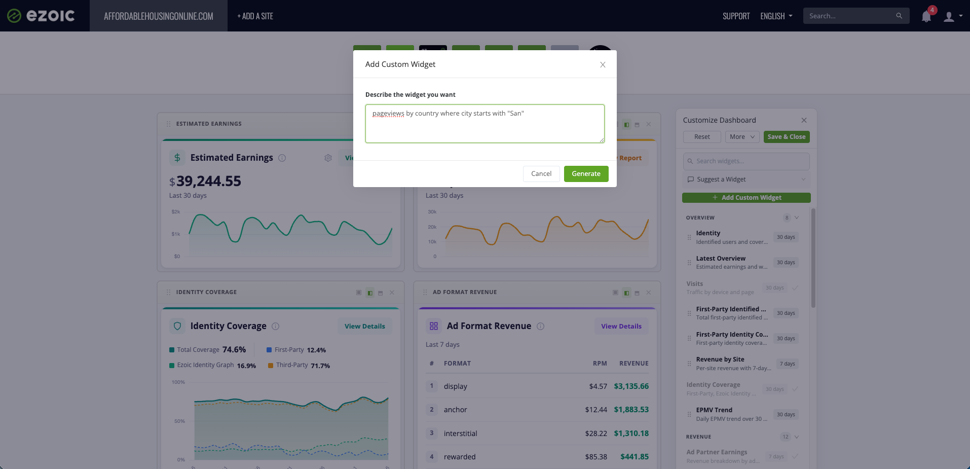 Creating a custom dashboard widget by describing it in plain language