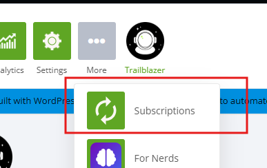 Subscriptions in the More menu of the dashboard