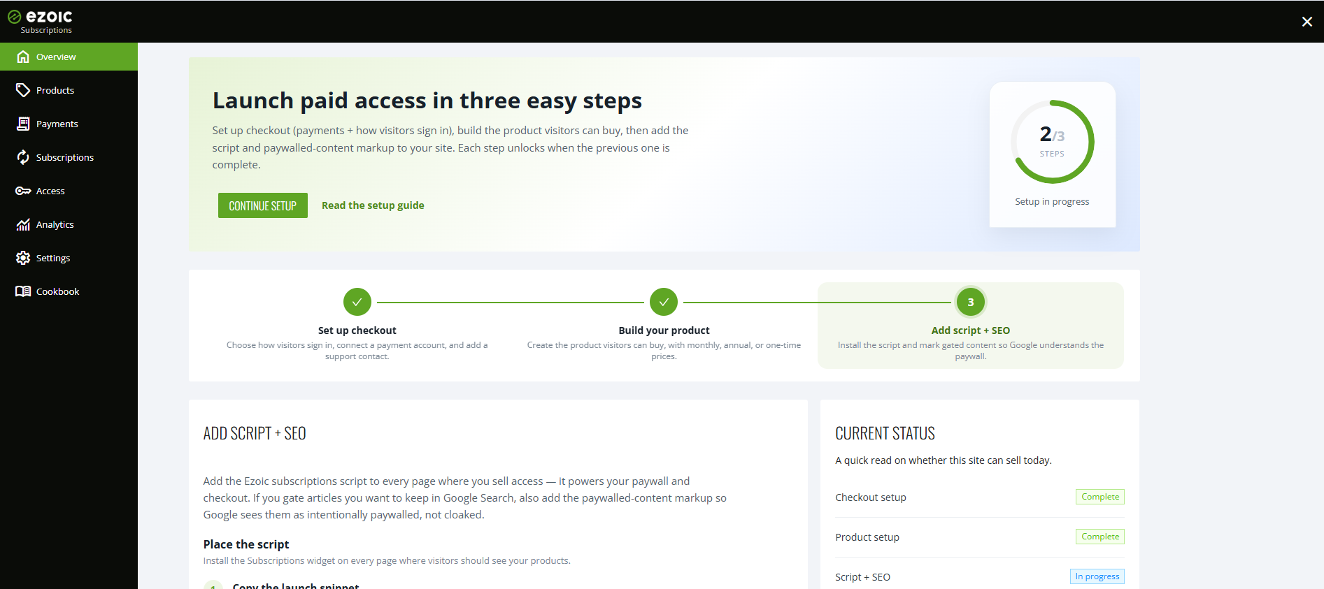 Subscriptions setup: checkout, product, then script and SEO markup
