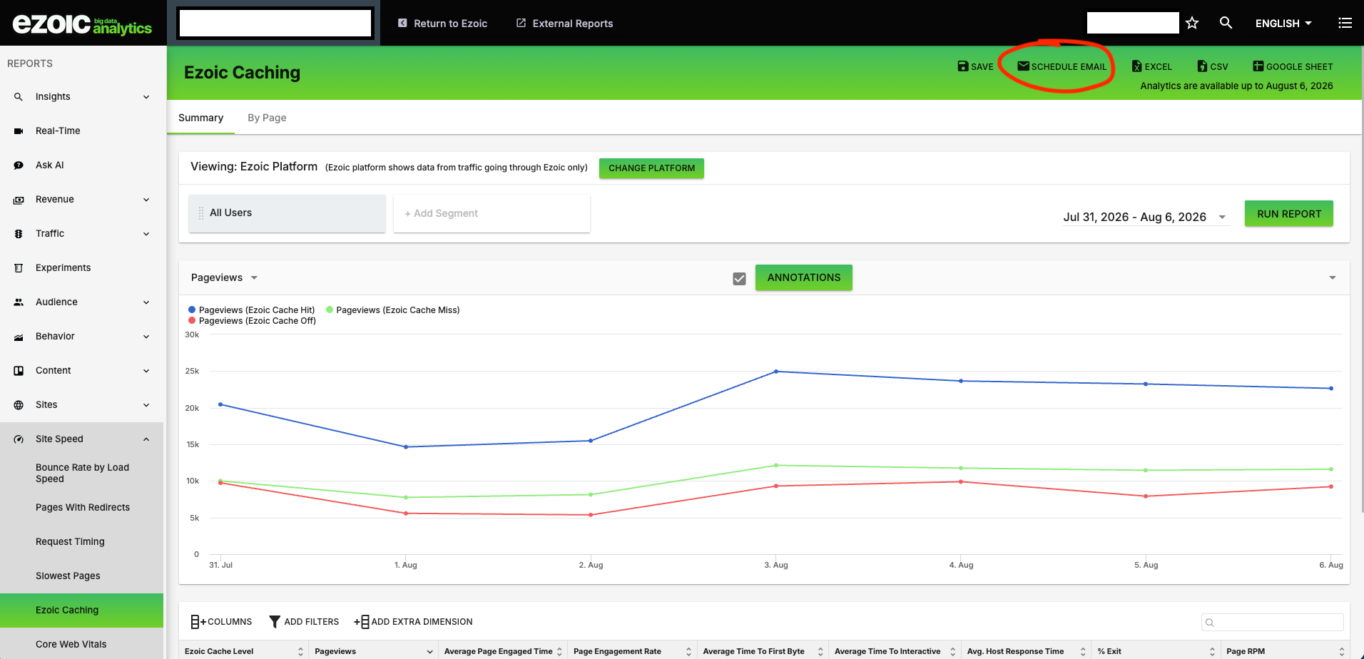 Schedule Email button in the Big Data Analytics report toolbar