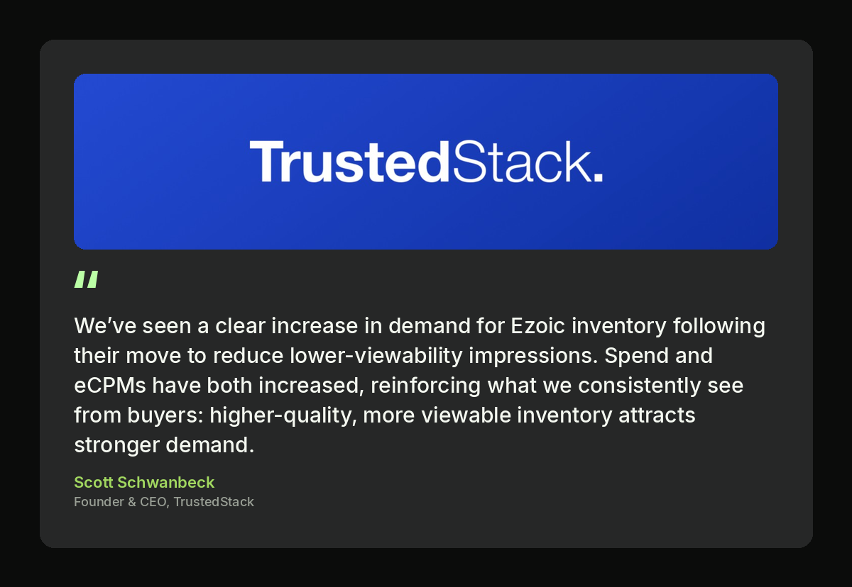 TrustedStack CEO acknowledges Ezoic's viewability improvements