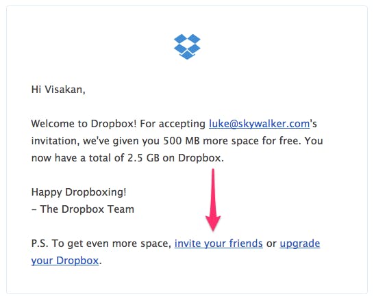 screenshot of dropbox referral program