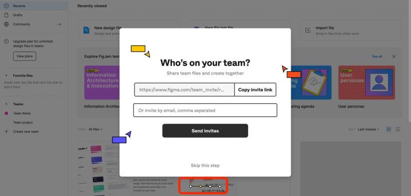 SaaS onboarding flow, figma screenshot on inviting other users. 