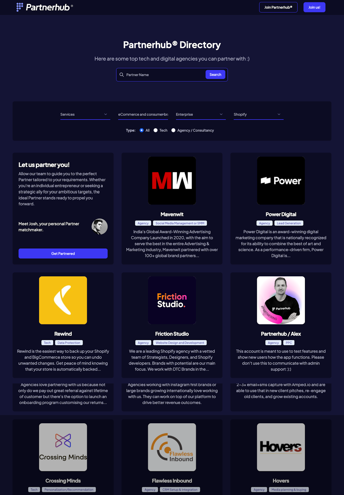 Screenshot from Partnerhub website.