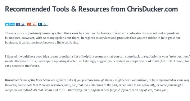 recommended tools & resources section example.