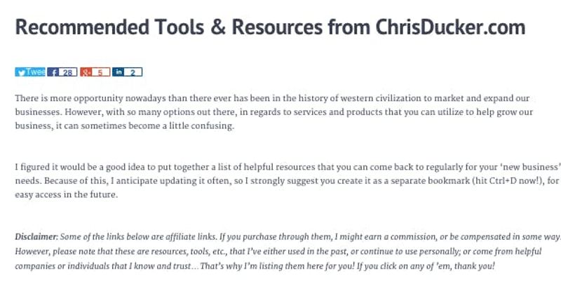 recommended tools & resources section example. 