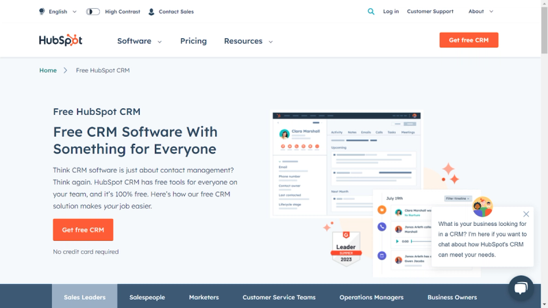 Screenshot from HubSpot website.