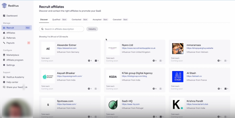 Screenshot from the Reditus "Recruit" feature interface.