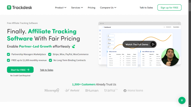 Screenshot from Trackdesk website.