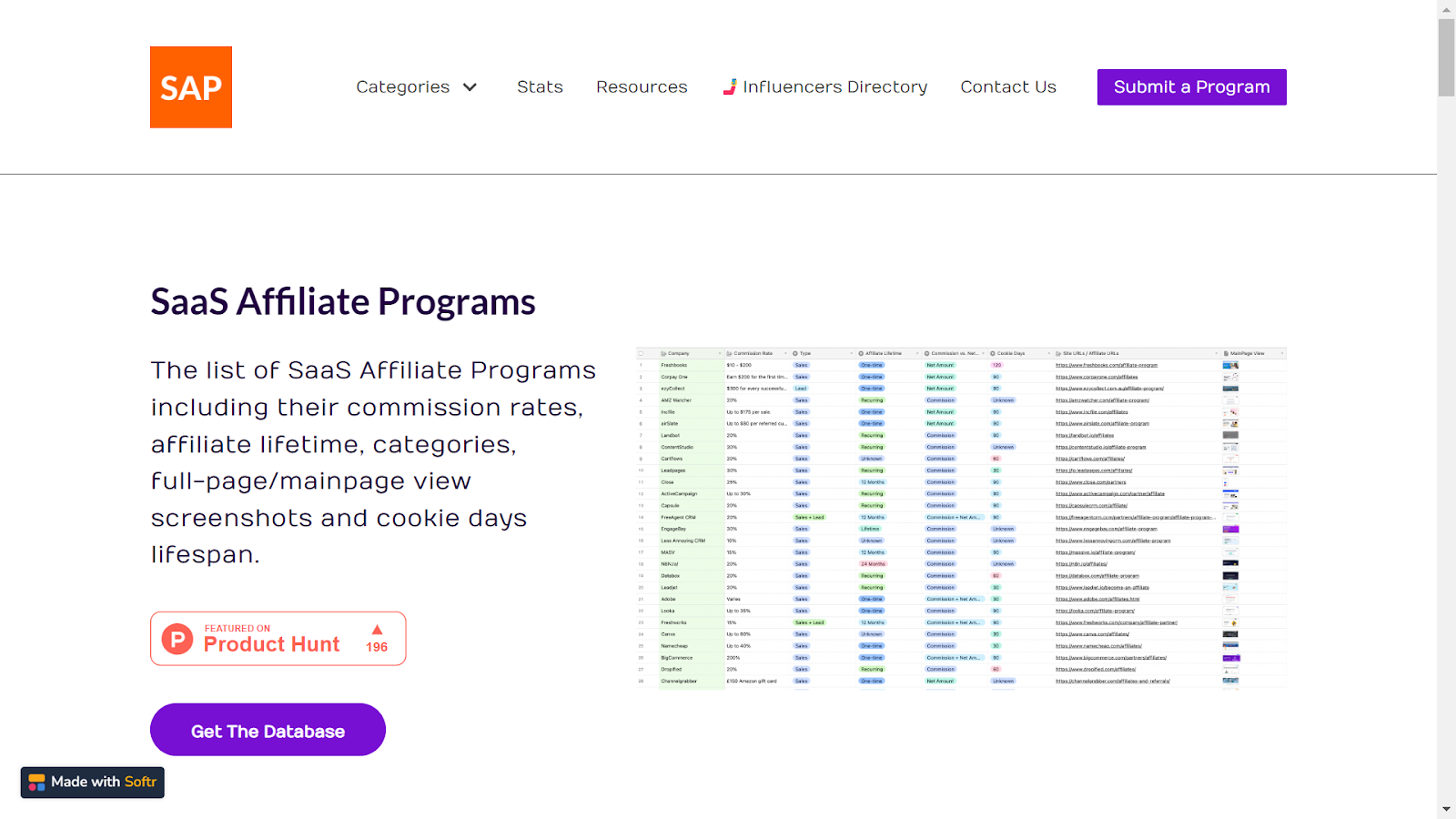 Screenshot from SaaS Affiliate Programs.Net website.