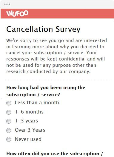 screenshot of a cancellation survey example
