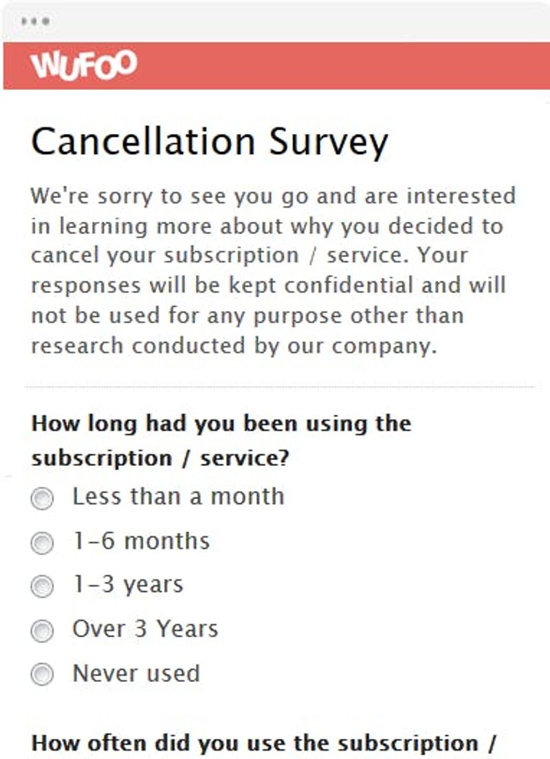 screenshot of a cancellation survey example