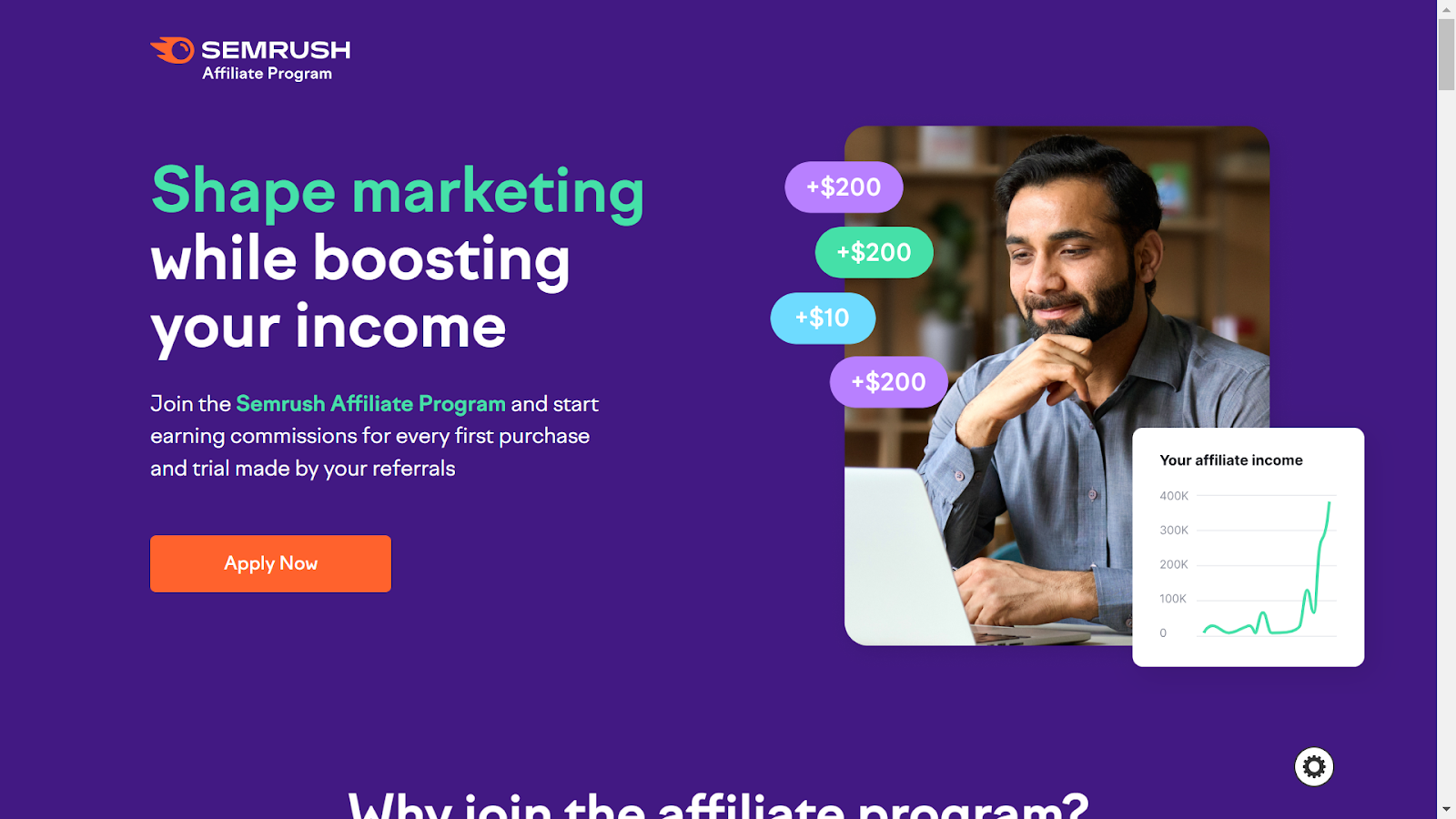 Screenshot from Semrush affiliate program landing page.