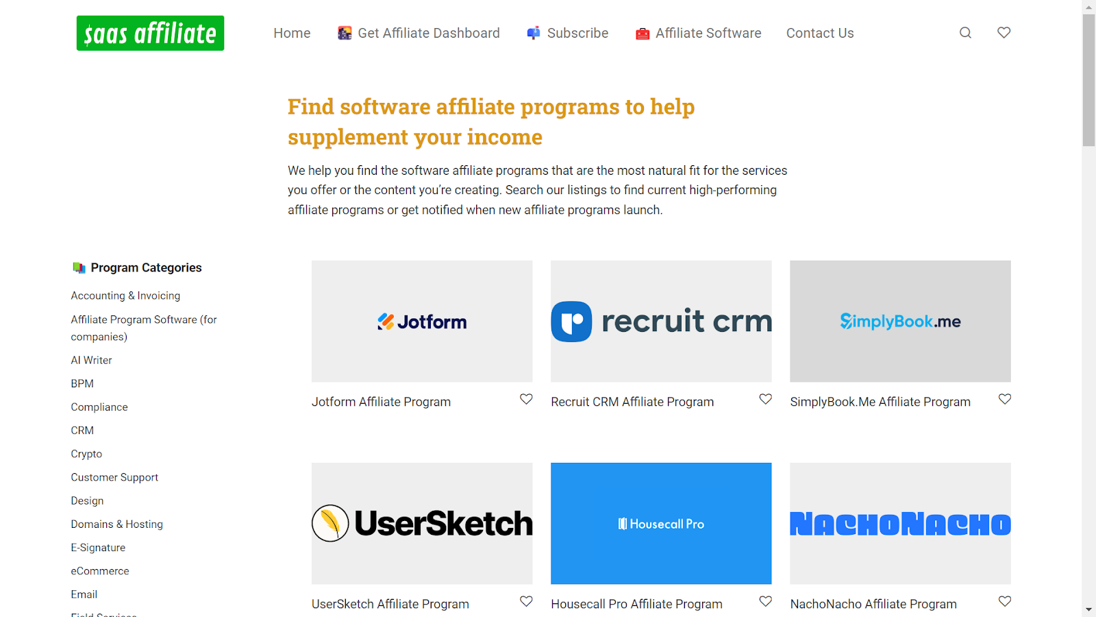 Screenshot from SaaS affiliate website.