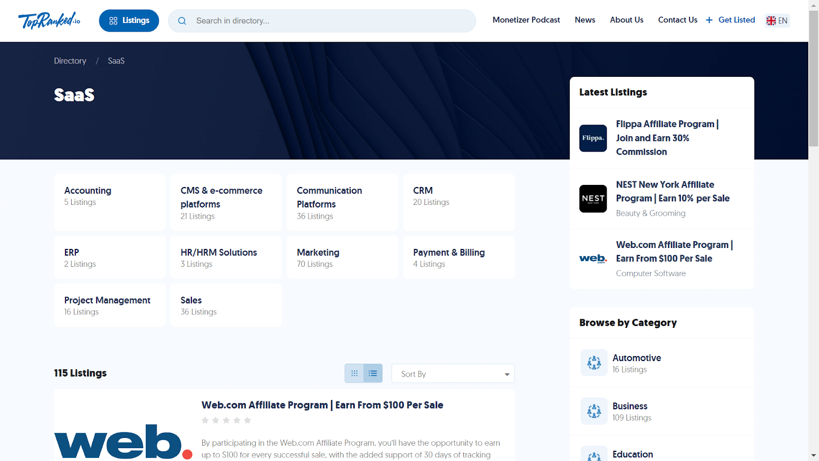 Screenshot from TopRanked.io website.