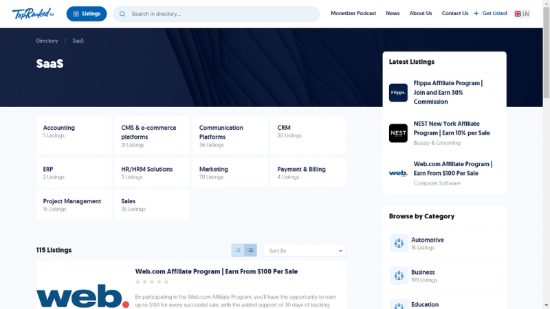 Screenshot from TopRanked.io website.