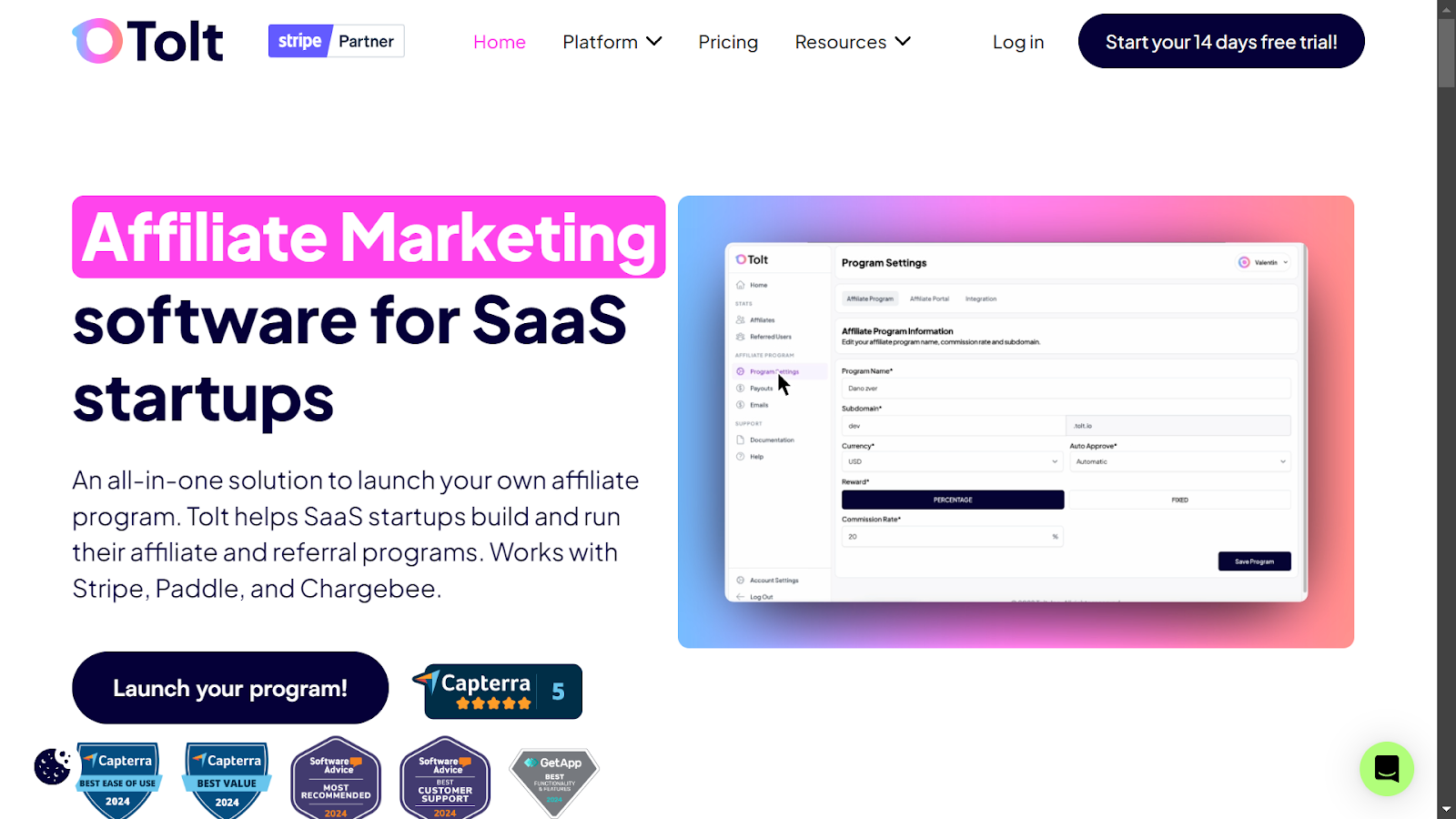 Screenshot from Tolt website.