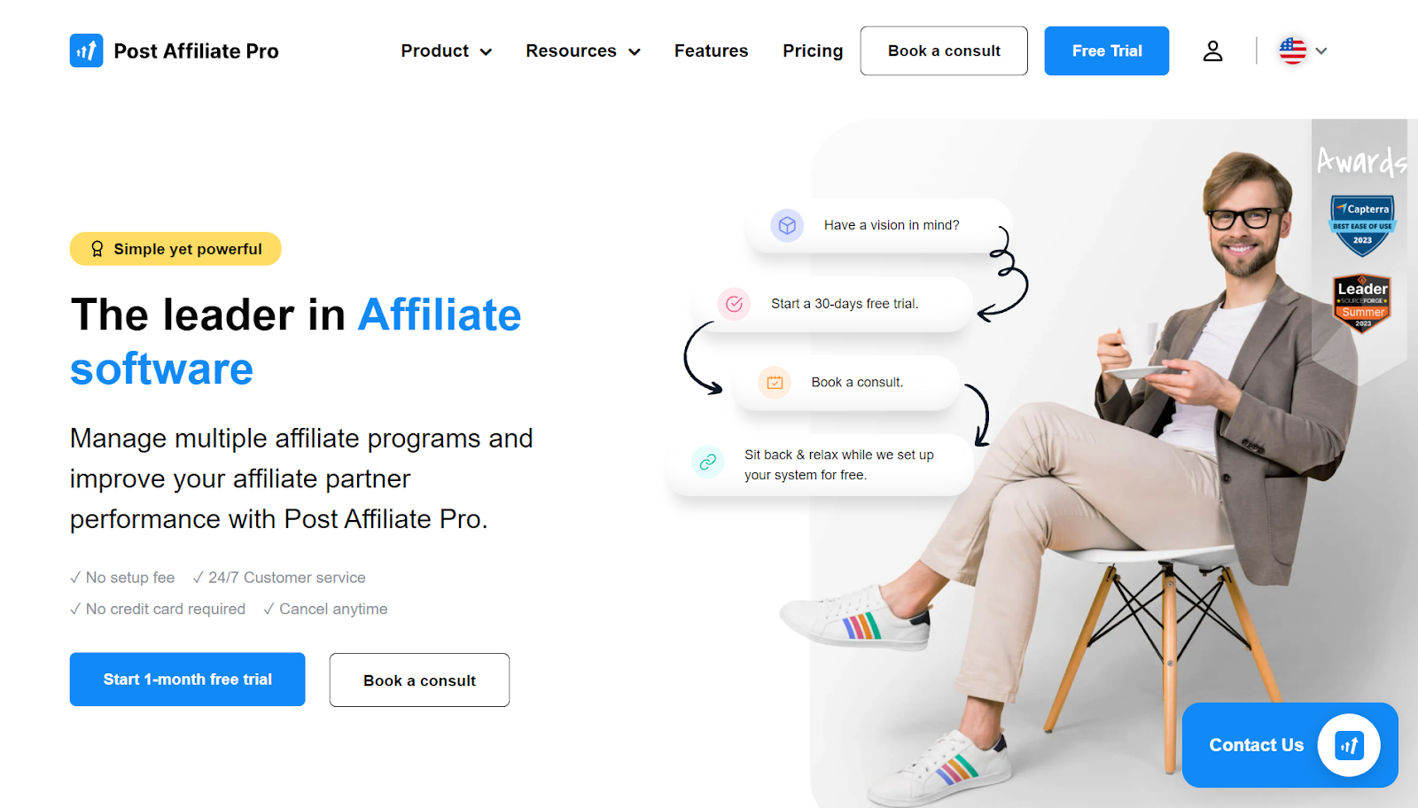 Screenshot from Post Affiliate Pro website landing page.