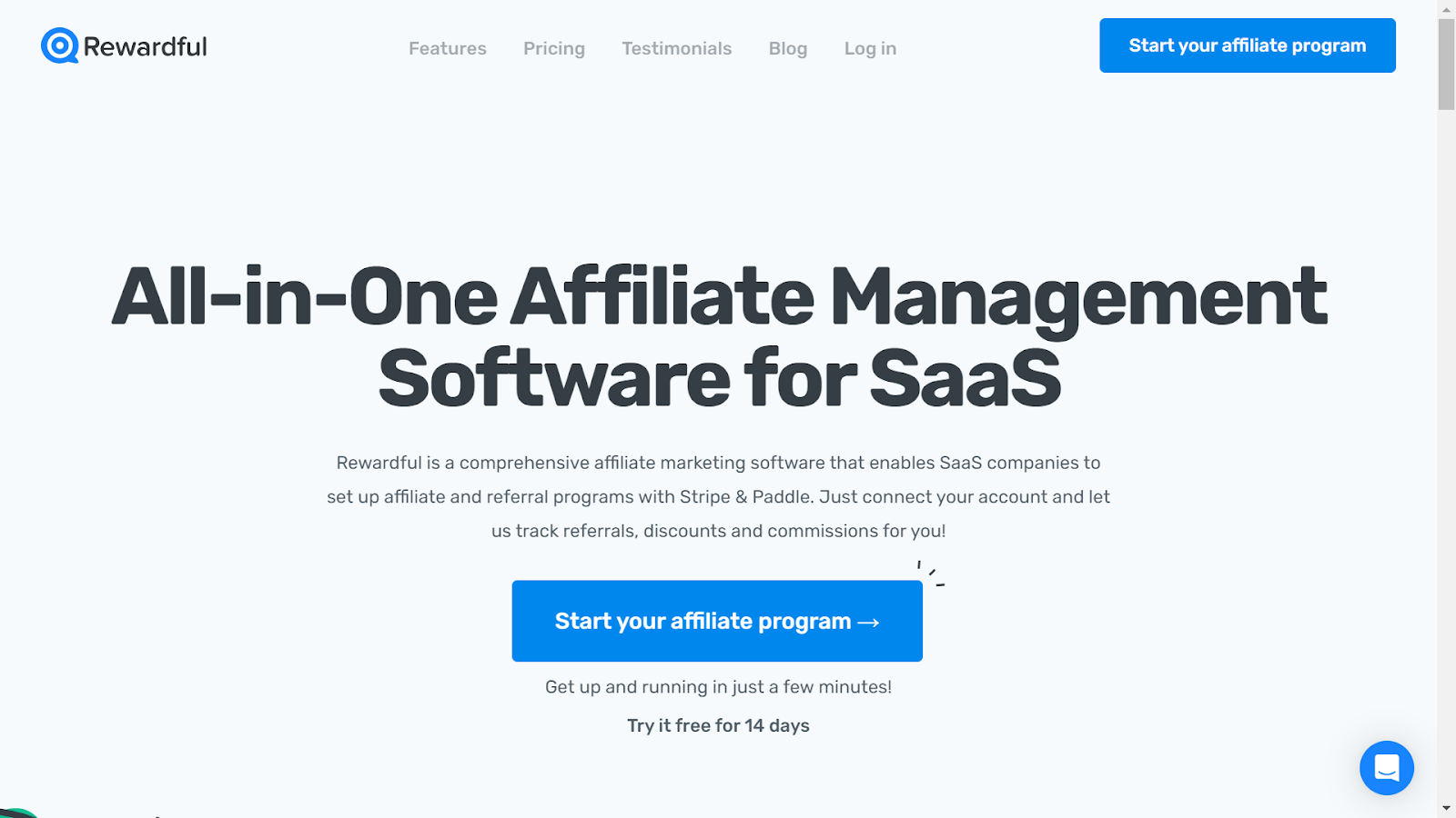 Screenshot from Rewardful website.