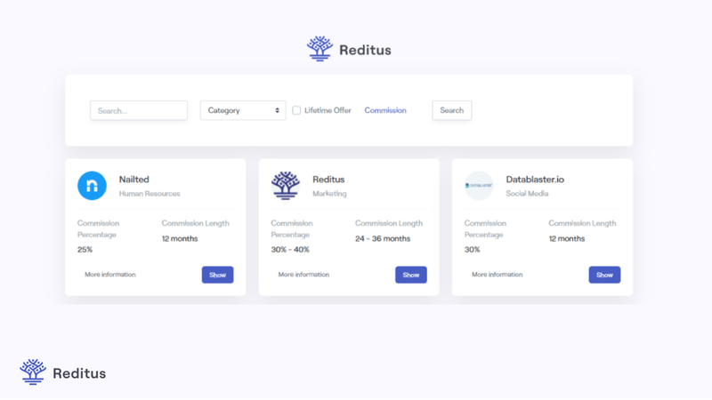Screenshot of Reditus Affiliate Program Marketplace