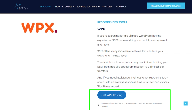 Example of affiliate link placement inside a how-to blog