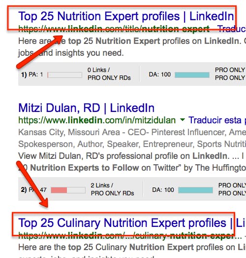 Linkedin search results