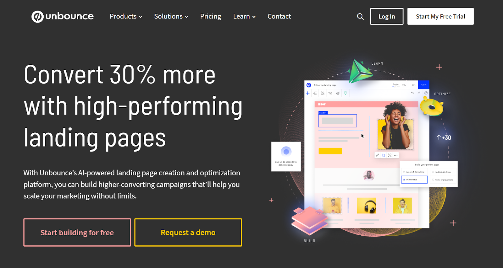 Screenshot from Unbounce website.