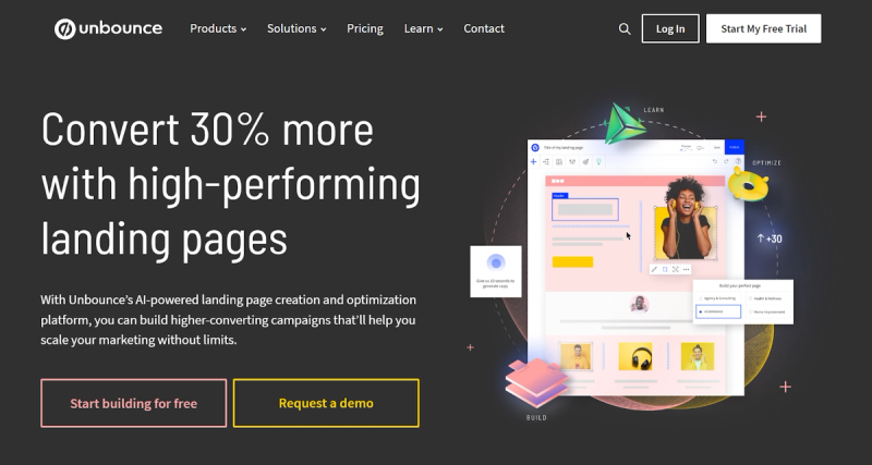 Screenshot from Unbounce website.
