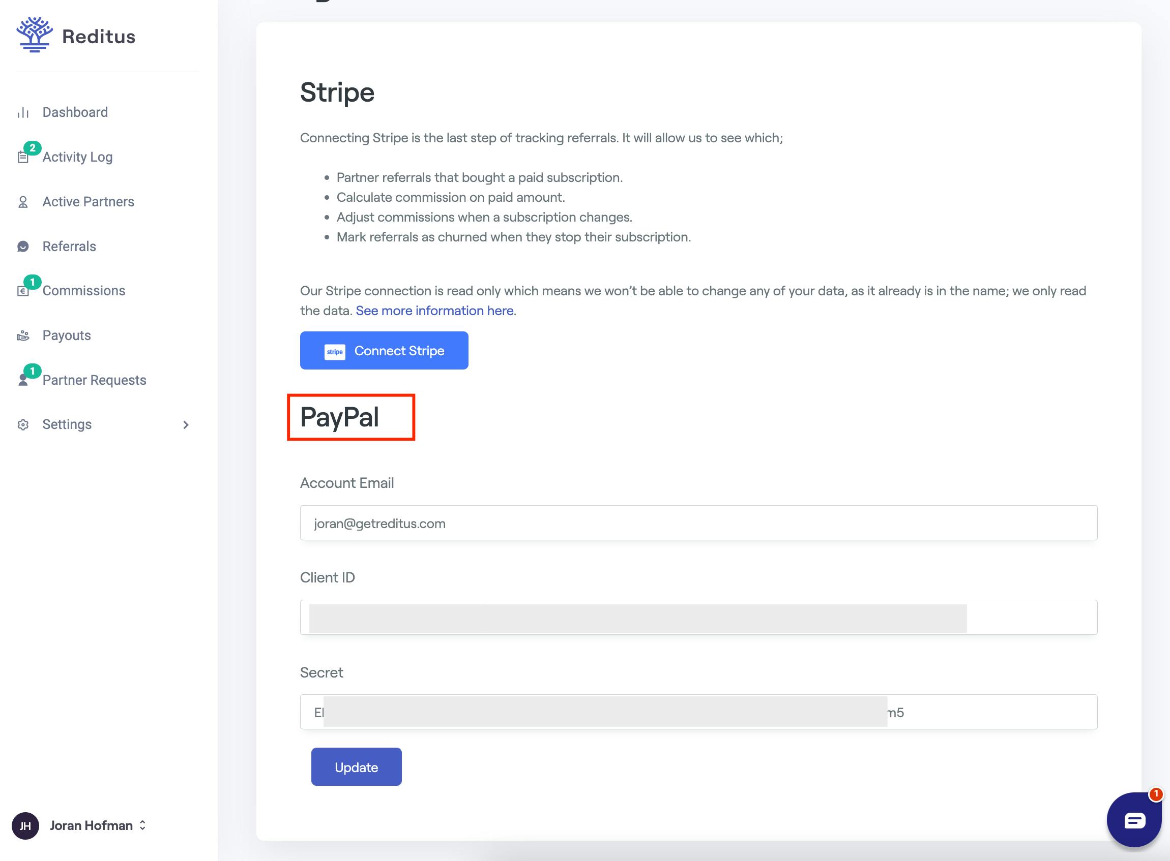 Paypal bullk payouts within Reditus